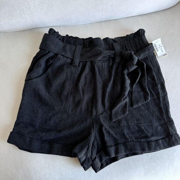 Aerospostale Black Linen Blend Paperbag SHORTS S NEW - Picture 1 of 9
